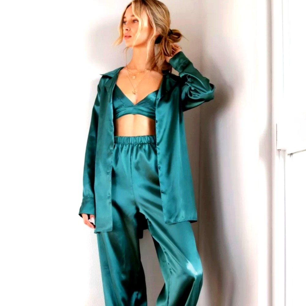 Nasty Gal Satin 3 Pc Oversized PJ set